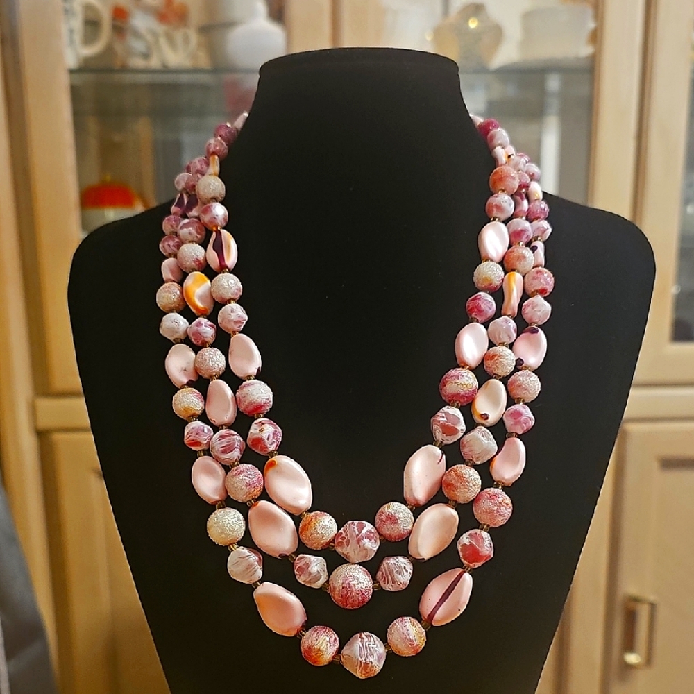 Vintage Pink-tone Beaded Multi-strand Necklace